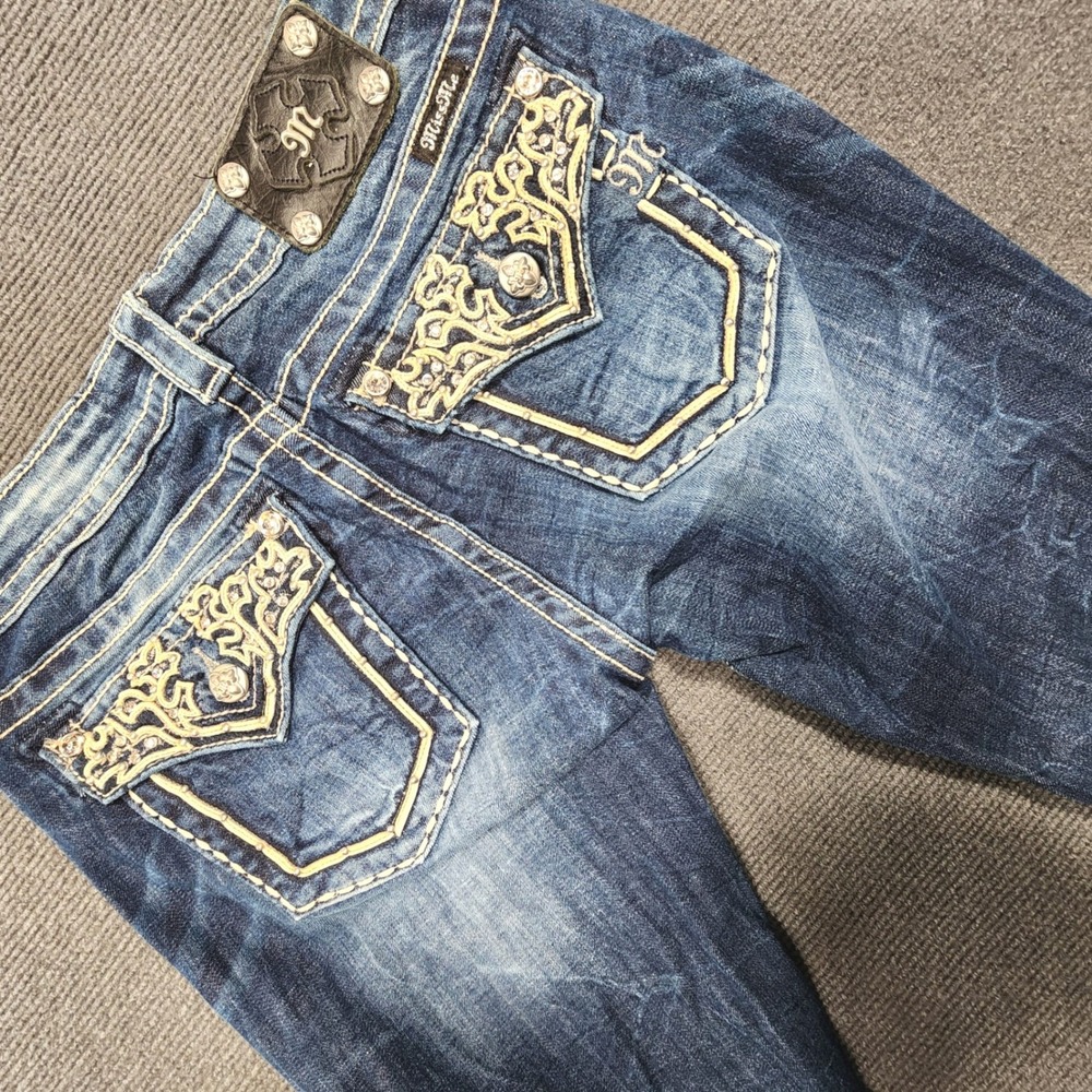 Miss Me Bootcut Jeans Women 29 Blue Embroidered Flap Pocket Signature Rise